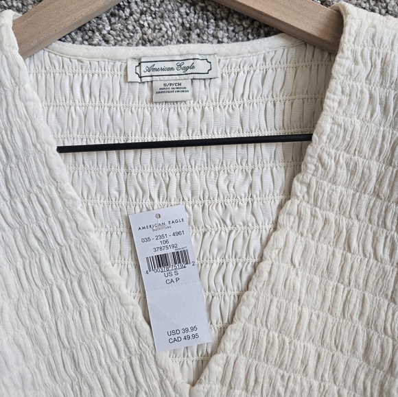 NWT American Eagle Smocked V Neck Babydoll Peplum Blouse Top Small - Picture 6 of 7